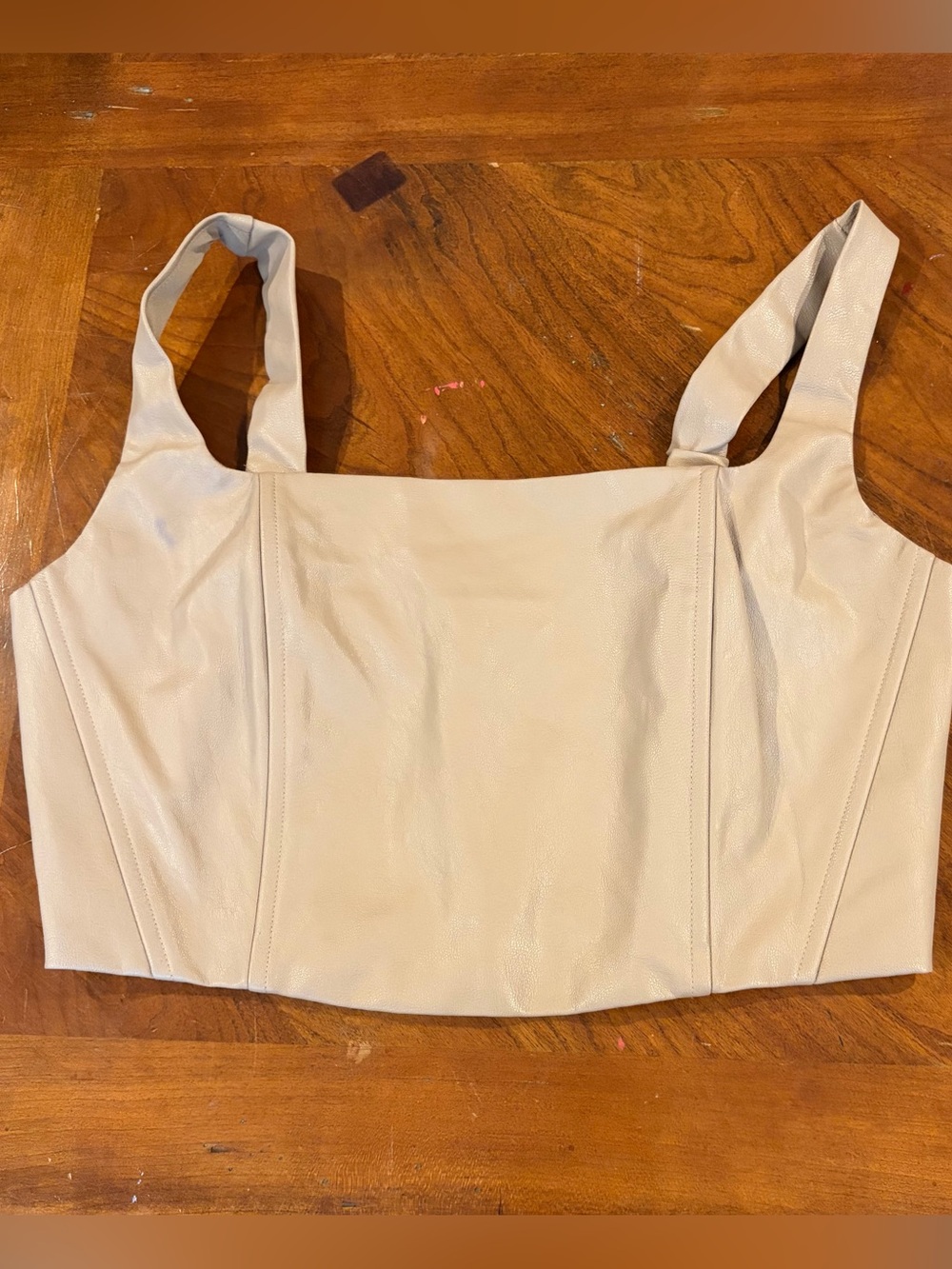 Beige Botany faux leather corset crop top